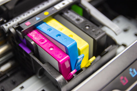 Printer ink cartridges and ink bags for wide format printers